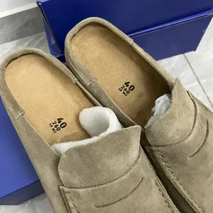 Women’s Taupe Leather Wood Clogs Mules Sandals Platform Slip On Closure Lightweight Insole Flat Naples Cross border Pine Beach