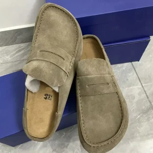 Women’s Taupe Leather Wood Clogs Mules Sandals Platform Slip-on Closure Lightweight Insole Flat Anti-slippery Naples