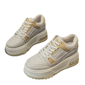 Women’s Thick Leather High Cushioning Casual Small White Net Walking Shoes