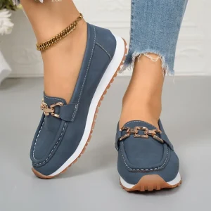 Women’s Thick Sole Flat Loafers With Metal Chain Autumn New Large Size Casual Shoes For Cross border