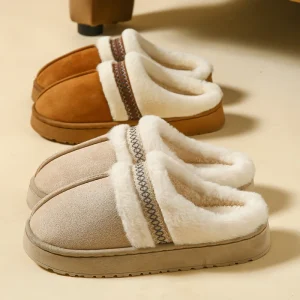 Women’s Thick Sole Winter Snow Boots Warm Slippers Closed Toe Fuzzy Plush Home Shoes PVC Midsole Ease sole