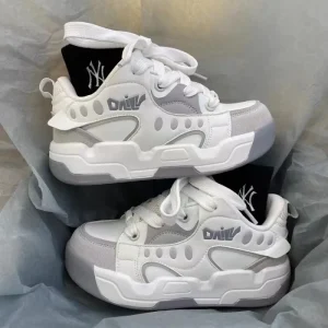 Women’s Thick Soled Ins Sneakers Harajuku Casual Canvas Rubber Shoes Increased Height Solid Color Lace Up Summer Mesh