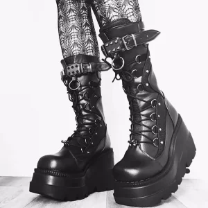 Women’s Thick Soled Knight Boots Punk Style Rivet Midsole High Heel Spring Autumn Fashion