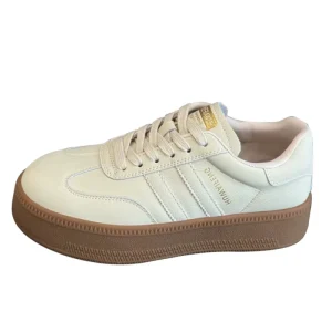 Women’s Thick Soled Leather White Sneakers Popular Student Fashion Sports Trendy Platform Shoes New Small Toe Design