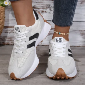 Women’s Thick Soled Student Running Shoes Light Weight Lace up Spring Summer Mash Lining Small Waist