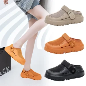 Women’s Thick-Soled Velcro Closure Breathable Lightweight Outdoor Beach Shoes for Summer Height Increasing Design Hole