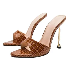 Women’s Thin Heels Party Fashion Metal Chain Casual Shoes Breathable and Lightweight Women Elegant High Heel Slippers for Ladies