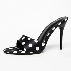 Women’s Toe Open Polka Dot Ultra High Heel Fabric Slip On Sandals for Spring Summer Autumn Outdoor Use
