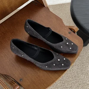 Women’s Toe Thick Heel Flats Suede Upper Slip On Flexible Light Weight Solid Color White Green Dressy Fashion Trend Height