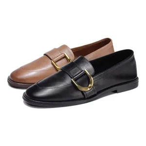 Women’s Top Grade Cowhide Flat Loafer Shoes Anti-Slippery Casual Comfortable Slip-On Closure Breathable Wear-Resistant Winter