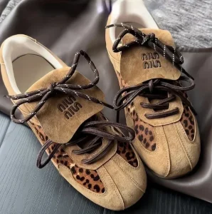 Women’s Training Shoes Anti Slip with Lace Up Closure Court Sneakers Style for Women Leopard Designer Sneakers