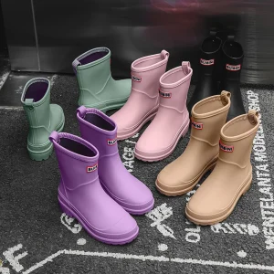 Women’s Trend Short Rain Boots Waterproof Non Slip Cotton Lining Gum Other Gear