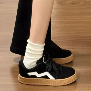 Women’s Two Tone (Black & White) Casual Sneakers Soft Suede Panel Lace Up Low Top Shoes