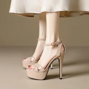 Women’s Ultra High Heel Stiletto Heel Platform Sandals Sexy Strap Party Shoes Faux Leather Upper Rubber Outsole Peep Toe Buckle