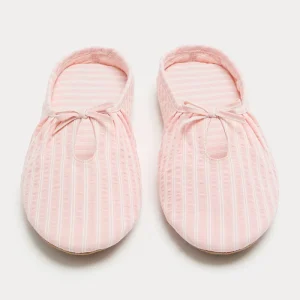Women’s Ultra-lightweight Indoor Slippers with Soft Non-slip Silent Sole Striped Bow Mule Slippers