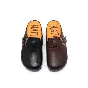 Women’s Vintage Buckle Leather Closed Toe Mules Slip-On Casual Clogs for Indoor & Outdoor