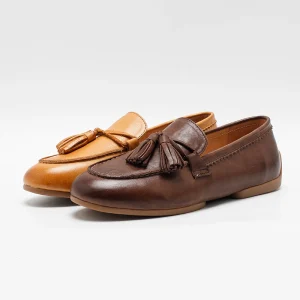 Women’s Vintage Distressed Tassel Flats Genuine Leather Closed Toe Slip-On Breathable Casual Shoes