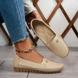 Women’s Vintage Flat Loafers All Seasons Slip-On Comfortable Soft Solid Pattern Cross-Border E Commerce Supplied