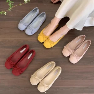 Women’s Vintage Gentle Fairy Style Mesh Slip On Shoes Ballet Flat Loafers Solid Shallow Mouth Summer Height Increasing