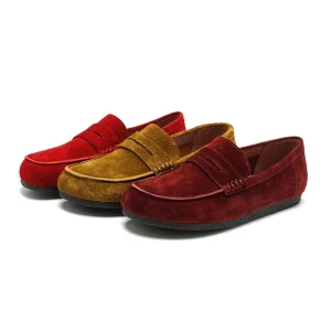 Women’s Vintage Nubuck Penny Loafer Flats Light Weight Soft Closed Toe Slip-On Shoes for Spring Summer Autumn