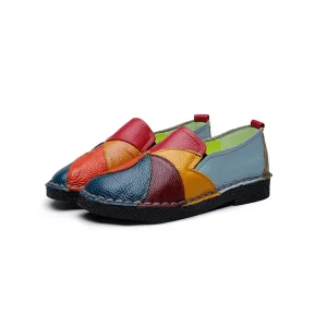 Women’s Vintage Sandals Colorful Flats Shoes Adult Woman Genuine Leather Shoes Mother Outdoor Comfort Casual Shoes