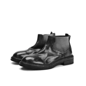 Women’s Vintage Washed Horsehide Leather Chelsea Boots Elastic Band Ankle Boots Leather Custom Casual Work Boots