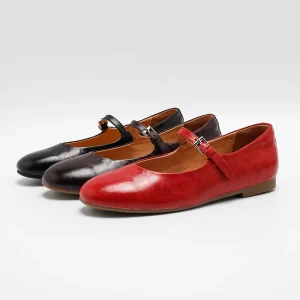 Women’s Vintage Washed Leather Mary Jane Flats Buckle Strap Casual Ballet Shoes Genuine Leather