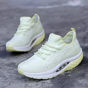 Women’s Walk Running Shoes Jogger Jogging Height Increasing Platform Air Cushion Breathable Stretch Fabric Mesh Lace up Athletic