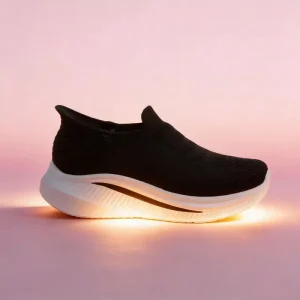 Women’s Walking Style Non Slip Breathable Cushioning Platform Mules Wedge Sneakers Slip On Fly Knit Upper PU Outsole Spring