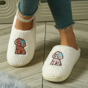 Women’s Warm Soft Round Toe Winter Flower Breathable Indoor Home Wedding Party Hotel EVA Fur Style Slippers Eating Feet