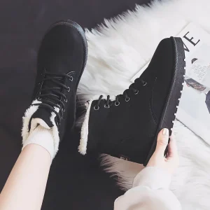Women’s Warm Winter Ankle Boots Lace up Suede Boots Flat Snow Boots