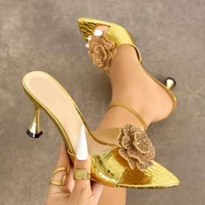 Women’s Water Diamond Pointed Toe One Shoulder Strap Fashion High Heeled Sandals