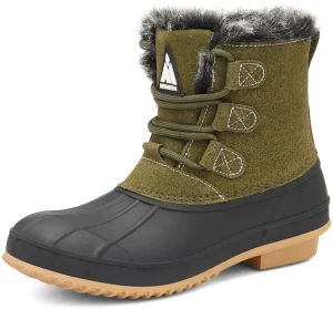 Women’s Waterproof Cowhide Upper Mid-Calf Keeping Warm Anti-Slip Casual Snow Boots for Autumn Winter Spring with US Size 6-10.5