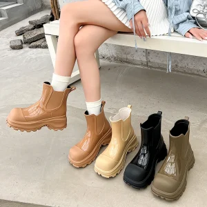 Women’s Waterproof Rain Boots with Slip Resistant Sole Height Increasing Design Autumn Wear Anti Slipping Features Nylon Lining