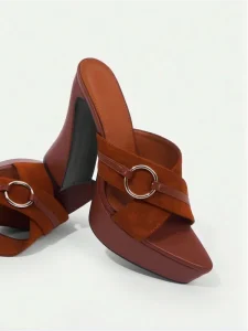 Women’s Waterproof Sexy Summer Autumn Elegant Open Toe High Heel Chunky Strap Buckle Sandals Versatile Fashionable Evergreen