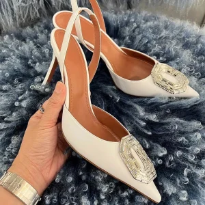 Women’s Wedding Bridal Stilettos Pointed Toe Super High Heel Patent Leather Upper Slingback Sandals with PU Lining for Summer