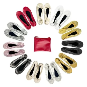 Women’s Wedding Gift Shoes for Guest Ballerina Flat Shoes After Party Slippers Foldable Ballet Flats With Bag