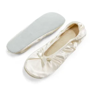 Women’s Wedding Gift Shoes for Guest Ballerina Flat Shoes Party Slippers Foldable Gold Satin Ballet Flats With Toweling Insole