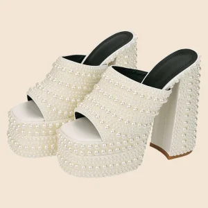 Women’s Wedding Sandals with Peep Toe and Coarse Wedge Heel