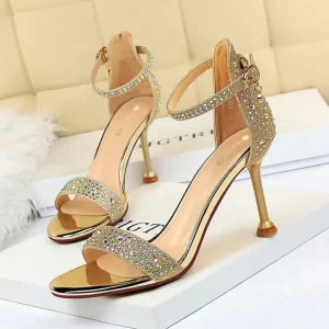 Women’s Wedding Shoes Glitter Crystal Sequined Jeweled Stiletto Heel Round Toe Wedding Sandals Basic Party Crystal Shoe