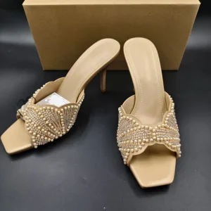 Women’s Wedding Shoes Rhinestone Open Toe Ultra High Stiletto Heel Butterfly Strap Mules