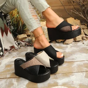 Women’s Wedge Sandals New Style Sequined Platform Sole Fashionable Large Size PVC On Cross Border Export Summer Outdoor