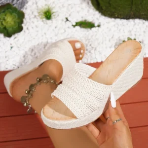 Women’s Wedge Sandals Summer Bohemian Woven Platform Slippers Comfortable Casual Open Toe Beach Shoes