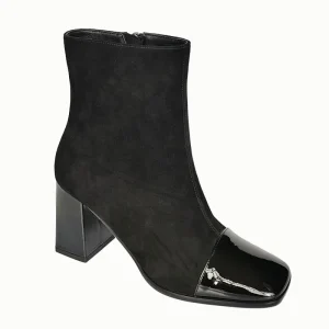 Women’s Western Black Suede Mid Calf Autumn Boots Sleek Square Toe Side Zip Slip On Thermal High Waterproof Velvet Lining Rubber