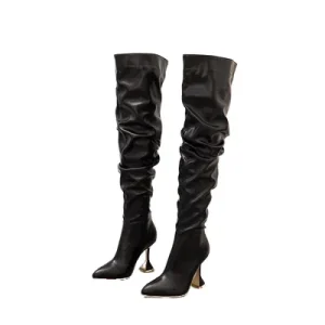 Women’s Western Over the Knee Thigh High Boots Big Size Breathable Black Winter Summer