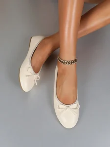 Women’s White Ballet Flats Comfortable Non slip Flat Shoes with Bow Elegant Office & Daily Wear Ballerina Shoes