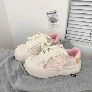 Women’s White Bread Shoes Breathable Spring Casual Lightweight Running Sports Sneakers Rubber Outsole Thick Bottom