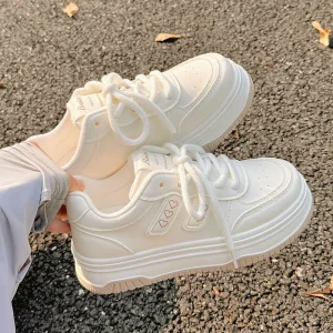 Women’s White Faux Leather Platform Pumps Block Mid Heel Shallow Mouth Comfortable Durable Versatile Casual Shoes