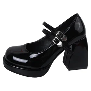 Women’s White French Mary Jane Wedding Pumps High Heeled Waterproof Platform with Thick Heel Temperament Bridesmaid Shoes