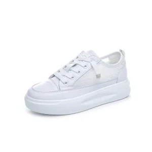 Women’s White Korean Style Casual Flat Mesh Shoes Summer Collection Height Increasing Feature Rubber Insole All Size Fit